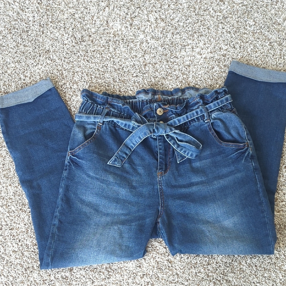 Almost Famous Blue Skinny Jeans with Elastic Waistband and Tie Belt